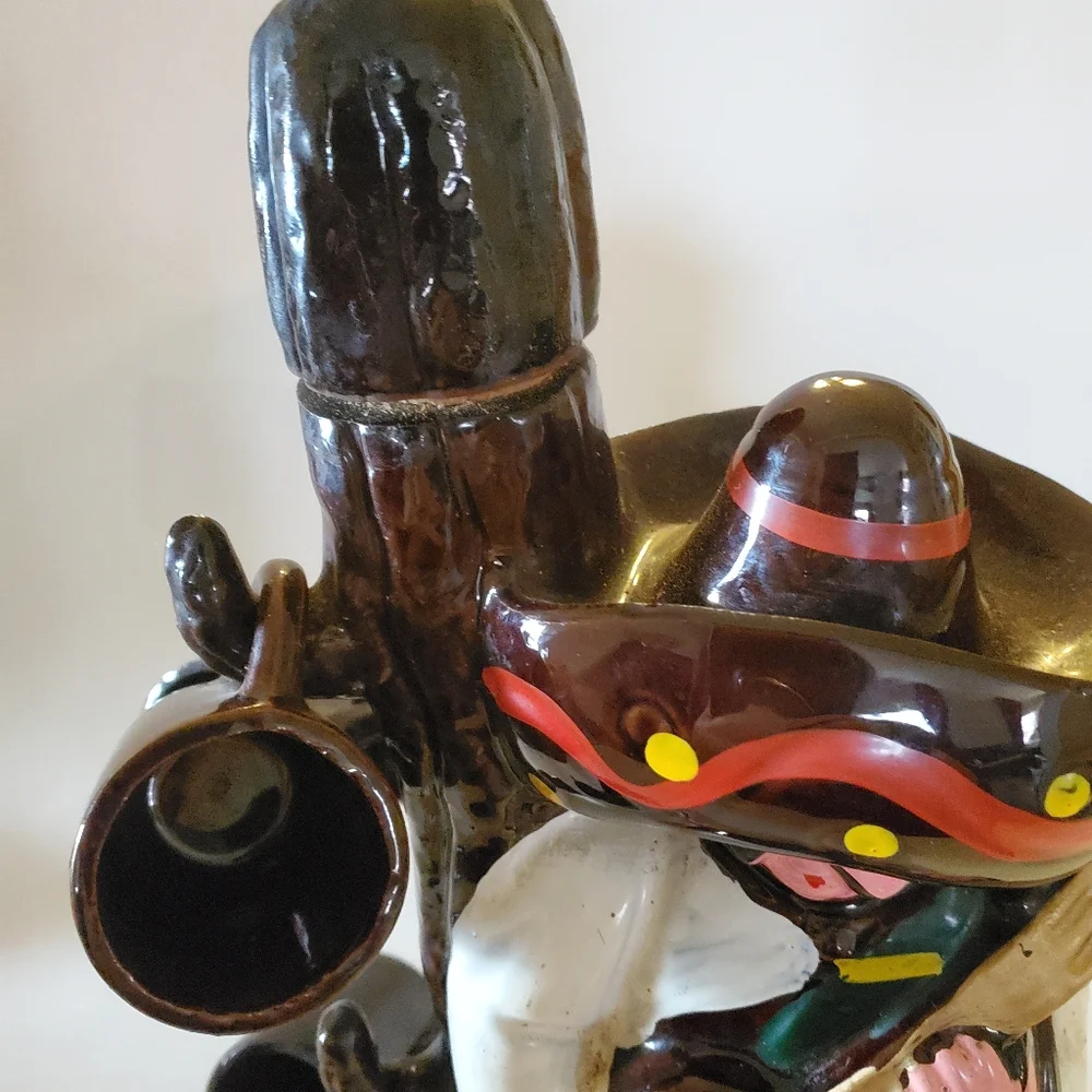 Vintage MCM Mariachi Man Tequila Decanter with Cactus 4 Cups Fun Barware